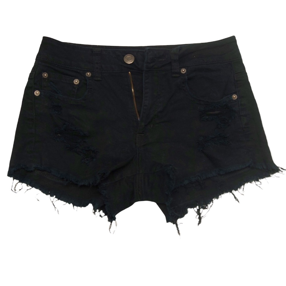 Women's American Eagle Black Stretch Hi-Rise Festival Cut Off Shorts Size 4 27"
